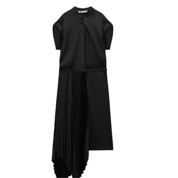 ZARA LIMITED EDITION SHIRT DRESS WITH TONE DETAILS BLACK SIZE L | 2317/645 - Picture 2 of 8